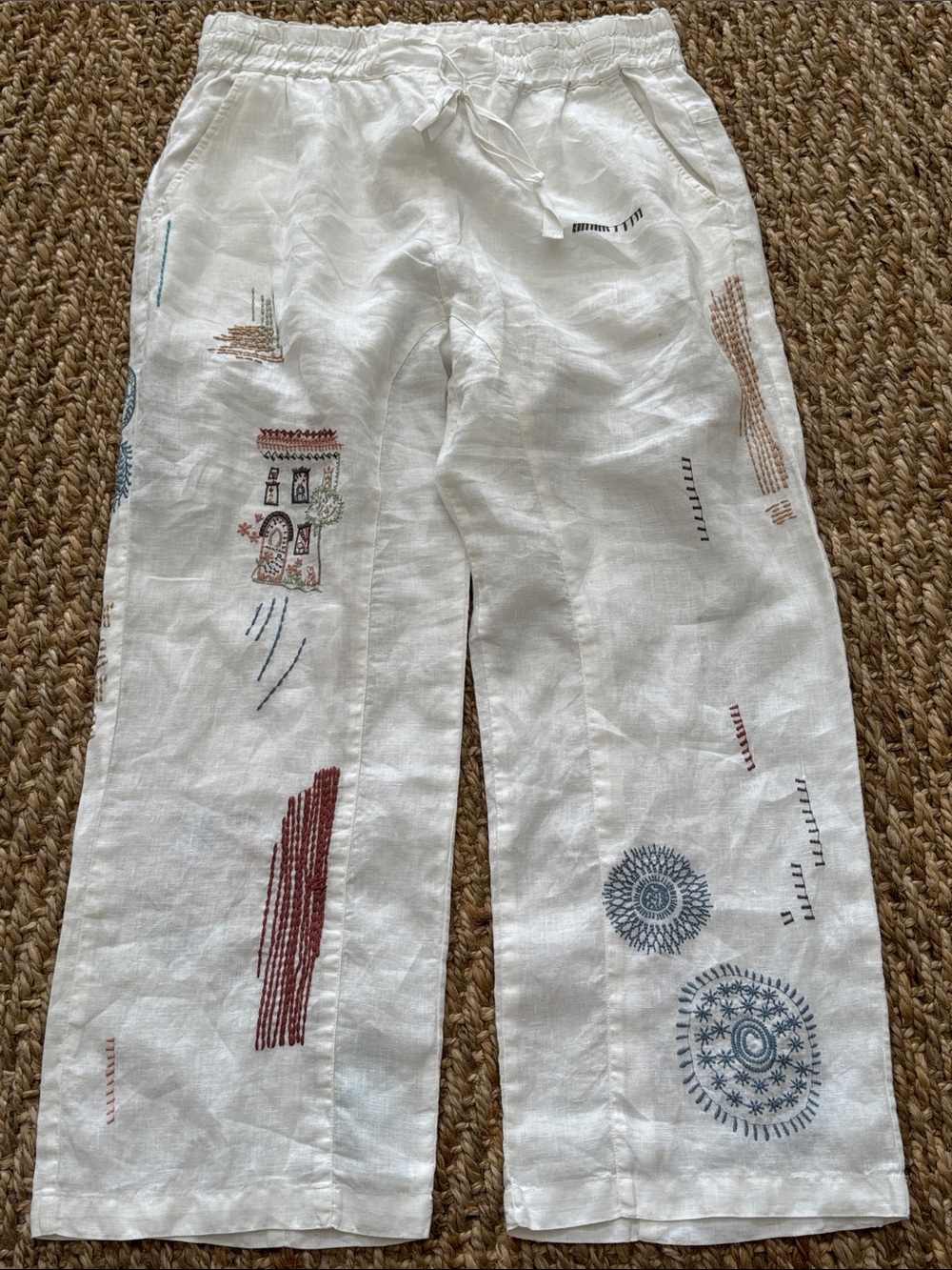 Johnny Was Pete & Greta Embroidered Drawstring Linen Pants